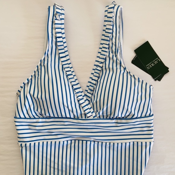 New Ralph Lauren Bengal Stripe One Piece Swimsuit blue - Picture 2 of 7